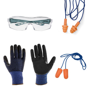 Safety Equipment Set, with Glasses, Gloves and Earplugs, for Indoor and Outdoor Work, Woodworking,
